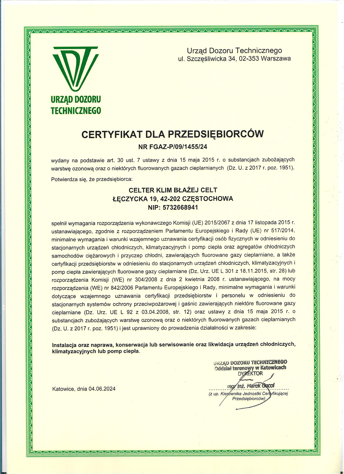 F-gaz dla przedsiebiorstwa