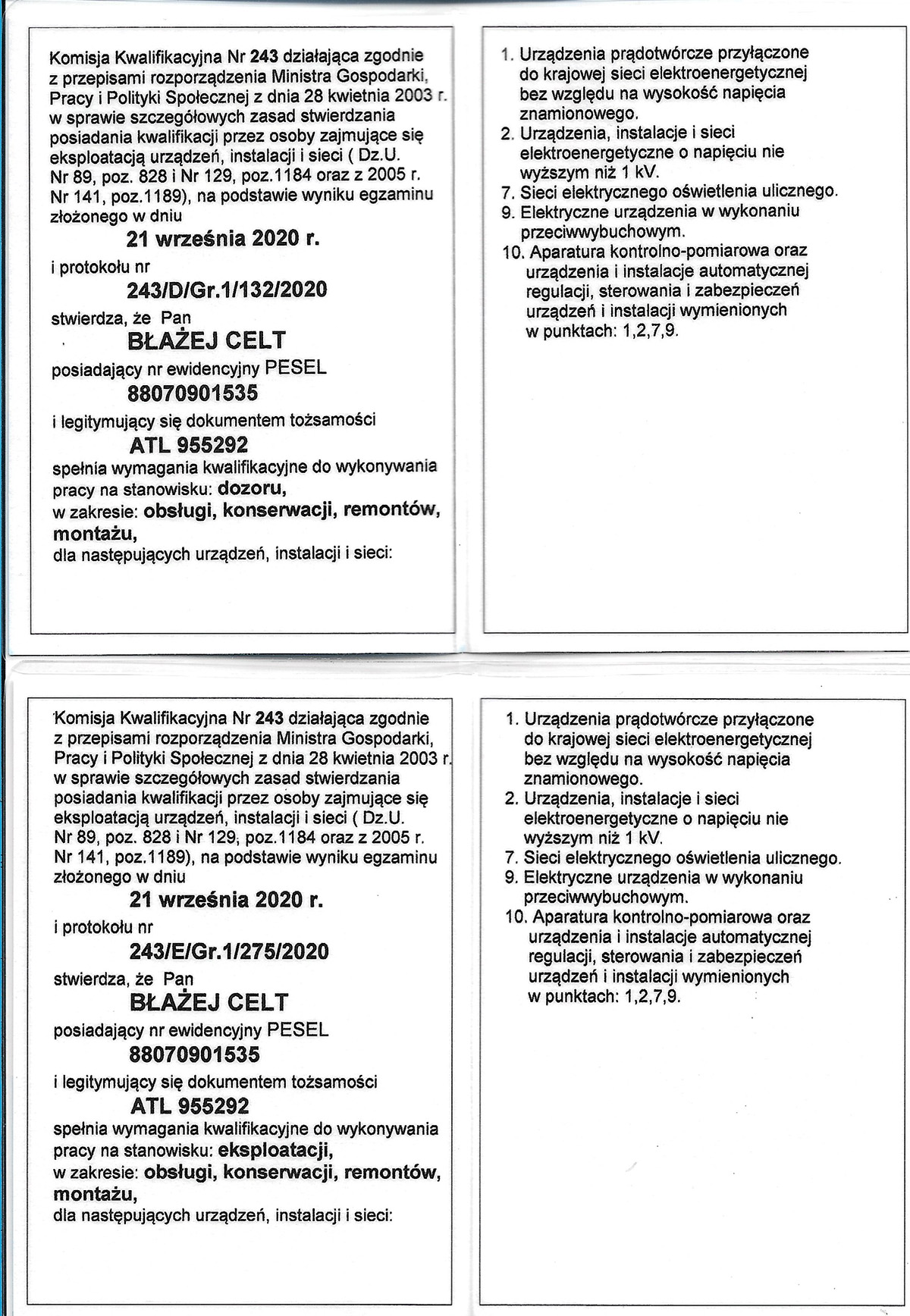 uprawnienia SEP G1-2